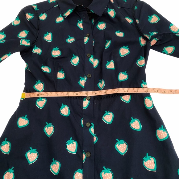 Draper James Navy Blue Pink & Green Strawberry Print Shirt Dress, Size 0 - Picture 12 of 16